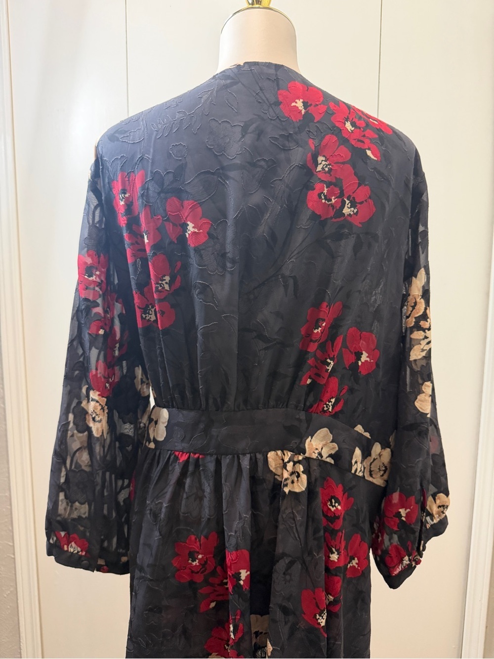 Torrid wrap Black Dress with Red Floral Accents - Picture 7 of 11